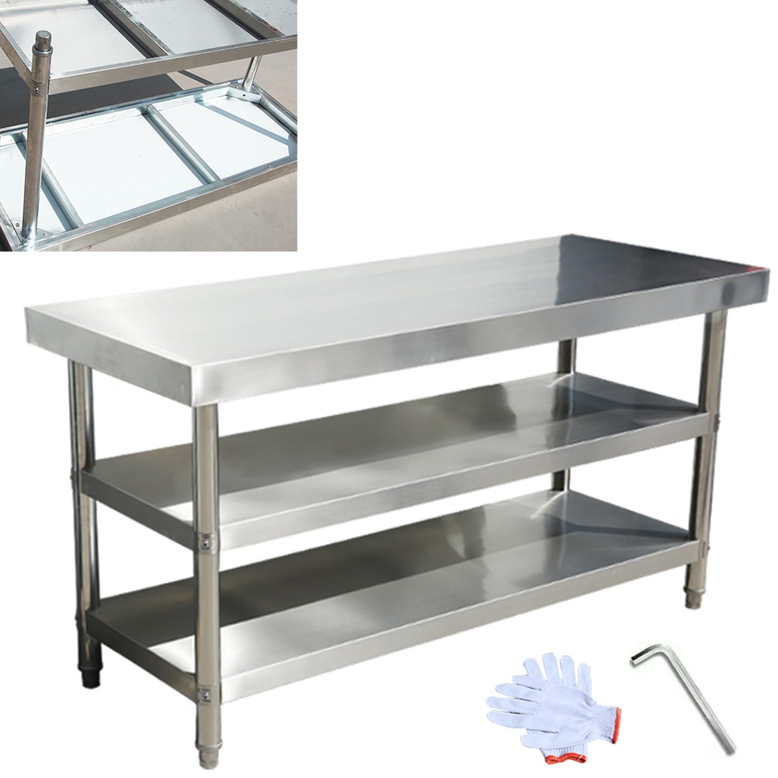 Generico Tavolo da Lavoro e banco da Lavoro in Acciaio Inossidabile - Postazione di Lavoro in Metallo Resistente per ristoranti, cucine, Garage, Magazzini - Finitura cromata, 80x80 cm (31x31 Pollici)