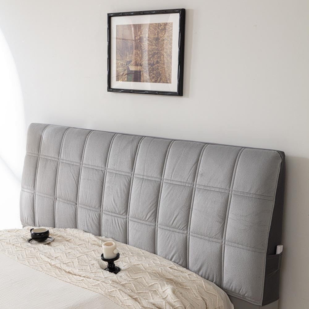 HOMETHREADS Velvet Headboard Cover with Foam Padding – Soft, Wrinkle-Resistant Bed Back Protector for Wooden, Leather & Upholstered Headboards | Fits 6 Ft Headboards Only (Light Grey, 68x180Cm)-image-11
