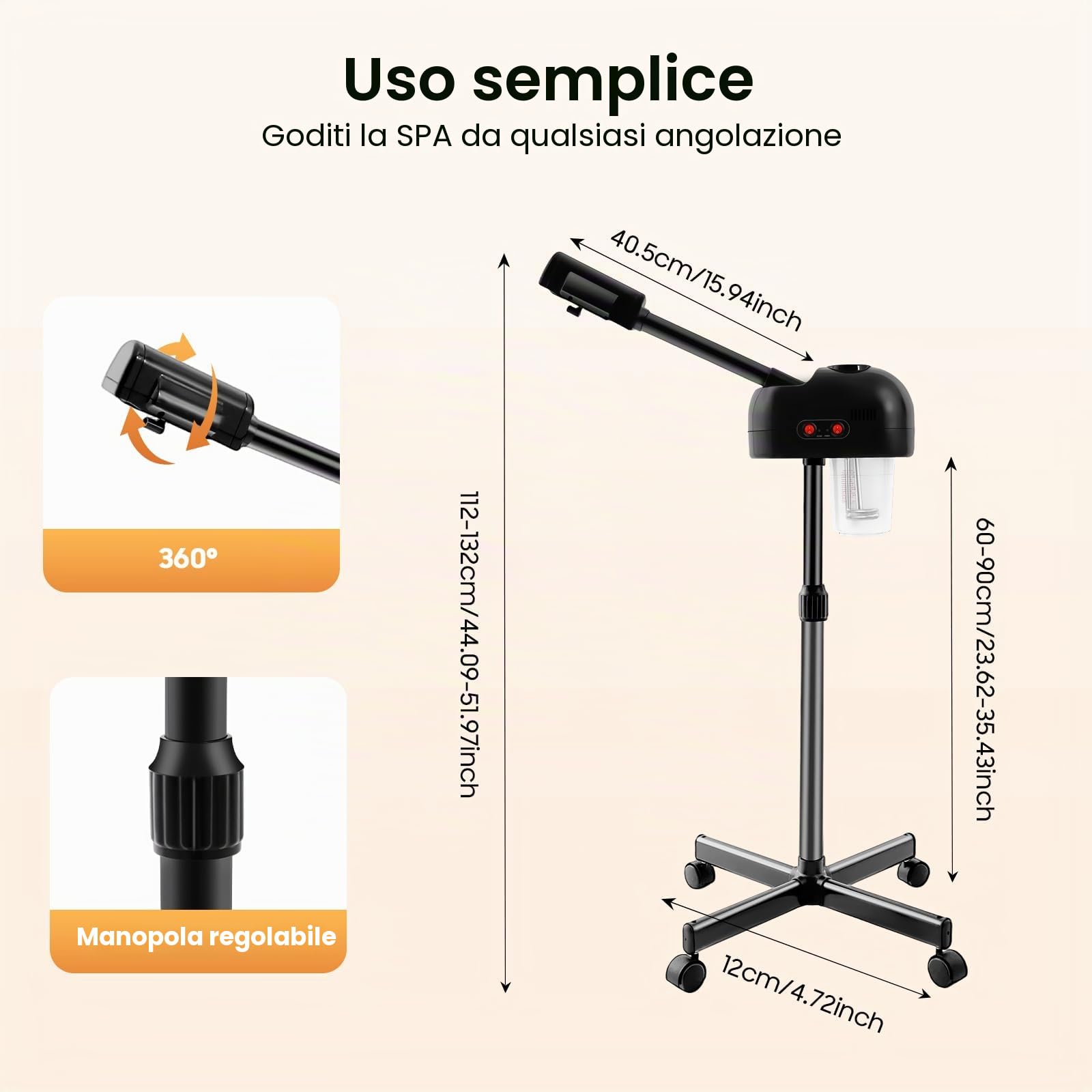 800W Vaporizzatore Viso Professionale 42 ℃ Spruzzatura a Caldo Vaporizzatore Estetica Viso Professionale Nanotecnologia Vapore Viso Pulizia 750ml Serbatoio dell'acqua con Ruote Universali