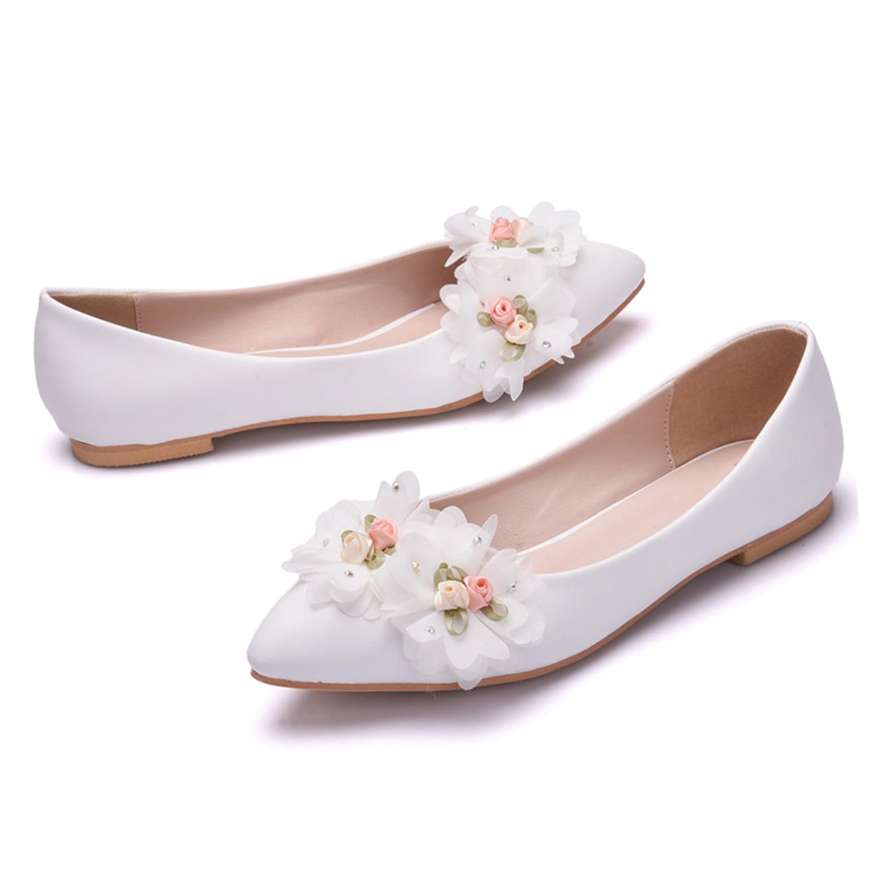 LIFKOME Spitzenblumenschuhe Flach 40 aus Pu und Gummi, Elegant in Weiß