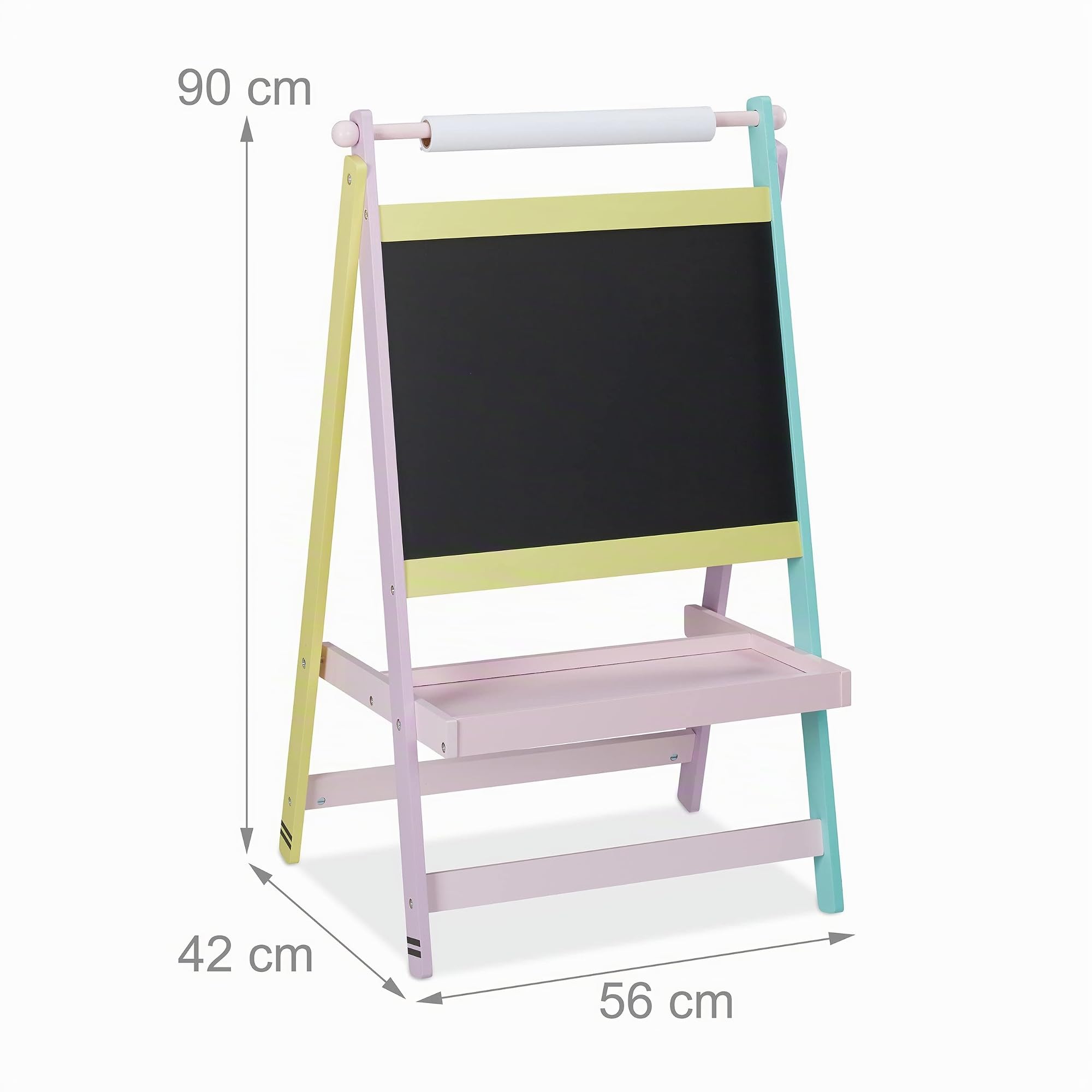 Relaxdays Pizarra Infantil Diseño Ceras, 2 en 1, Rollo de Papel, Pintar, Dibujar, Tablero Tizas, 90x56x42 cm, Multicolor