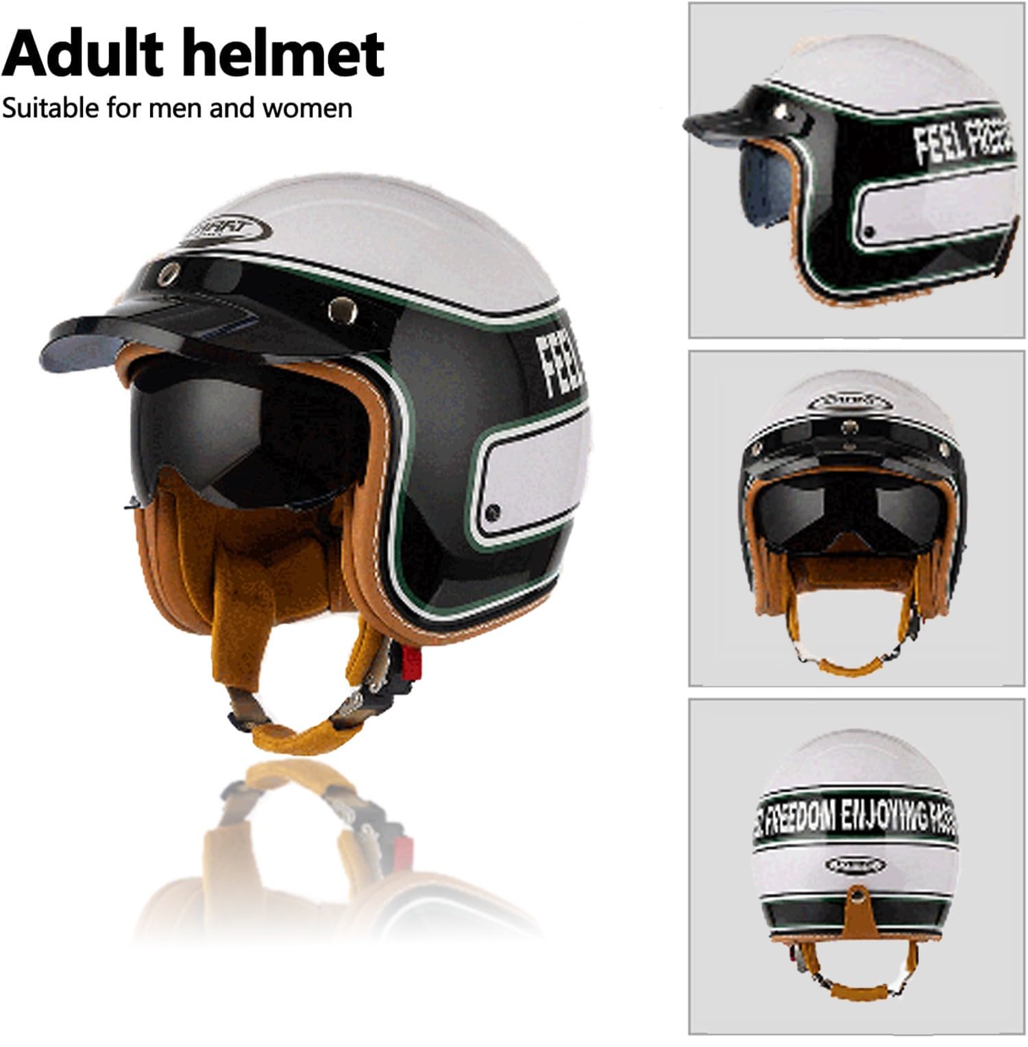 Retro 3/4 Motorrad Helm, Motorrad Open Face Helm, Jet Scooter Helm Rollerhelm, ECE Zertifizierung, Für Männer Und Frauen G,X-Large