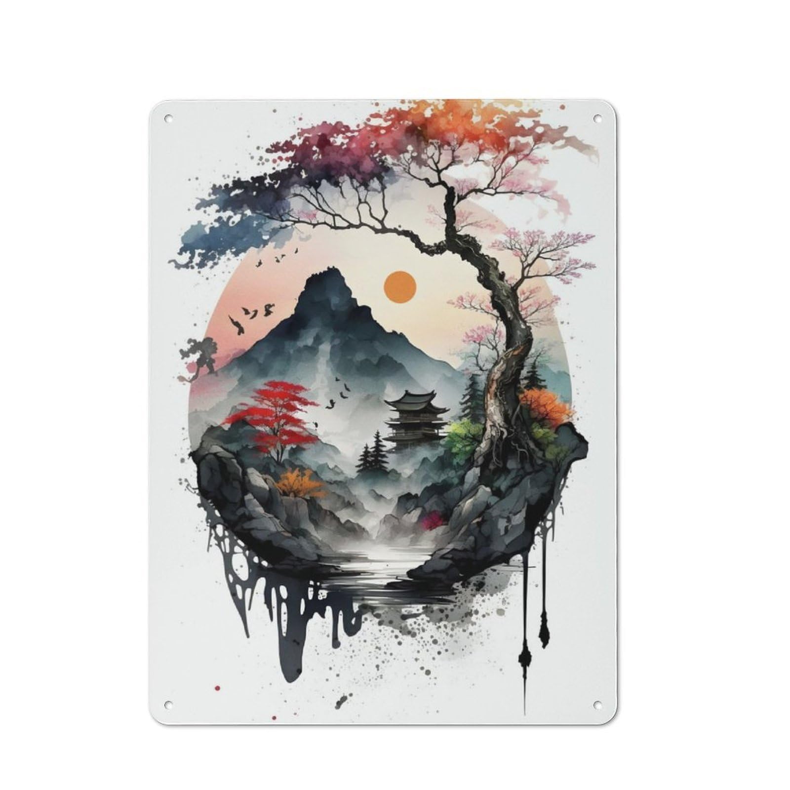 Junmoney Watercolors Japanese 4 Printed Metal Sign 40X30cm For Studio Or Craft Room, For Creative-Space Collectors