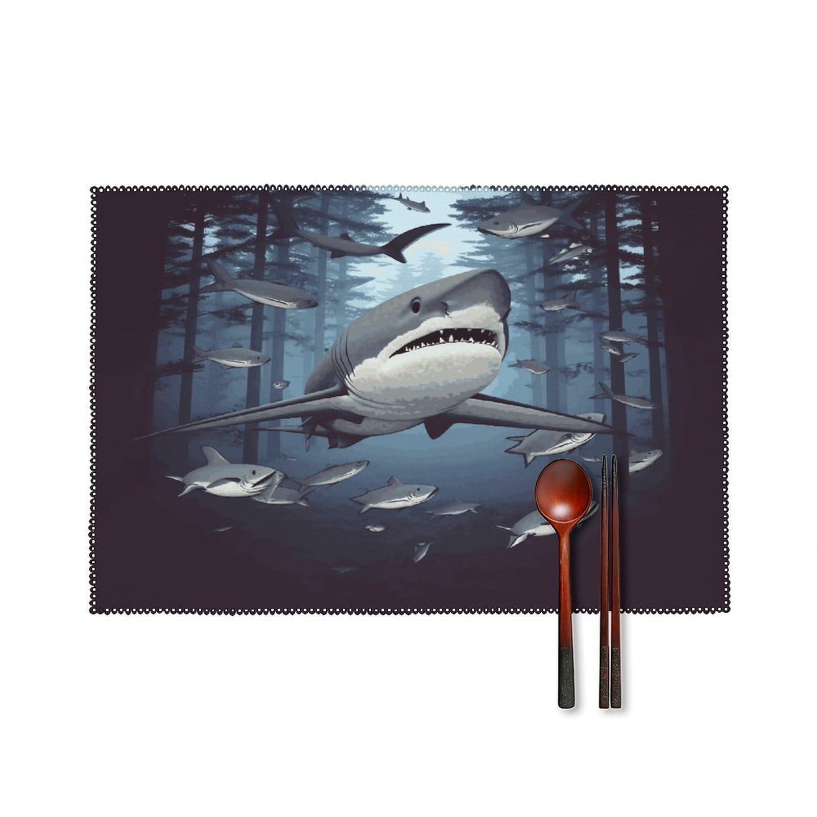 Fekiloot Style Funny Sharks Design Placemats Set Of 6,Table Mat