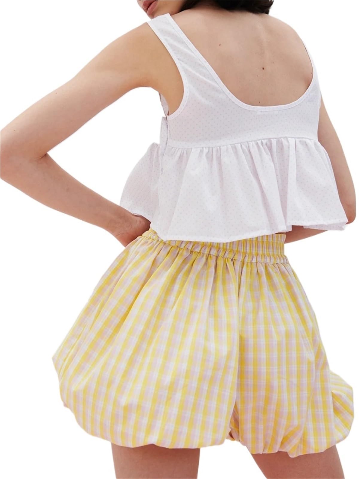 Shorts Donna Pantaloncini A Vita Alta Scozzesi da Donna, Eleganti Pantaloncini Casual con Elastico in Vita for l'Abbigliamento Estivo da Strada(Rose Red,L)