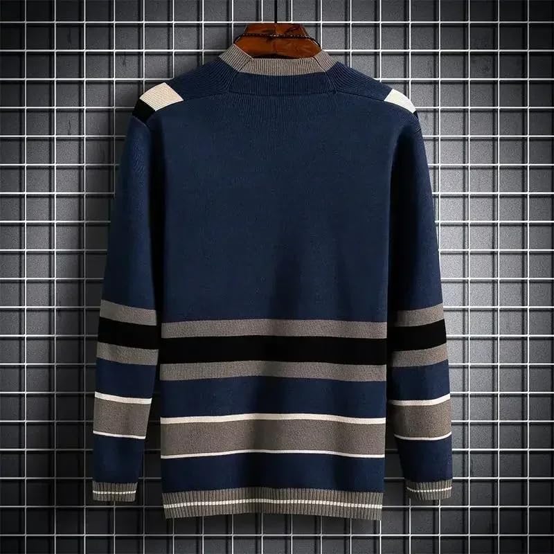 Knitted Sweaters for Men Striped V Neck Man Cardigan Casual Cotton Knitwears3