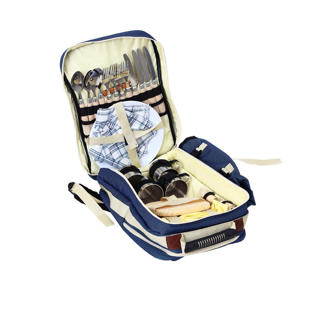 Bolsa de Picnic al Aire Libre Cesta de Picnic Mochila Bolsa de Aislamiento Mochila portátil para Cuatro Personas Bolsa de Aislamiento con vajilla (Color : Azul) (Azul)
