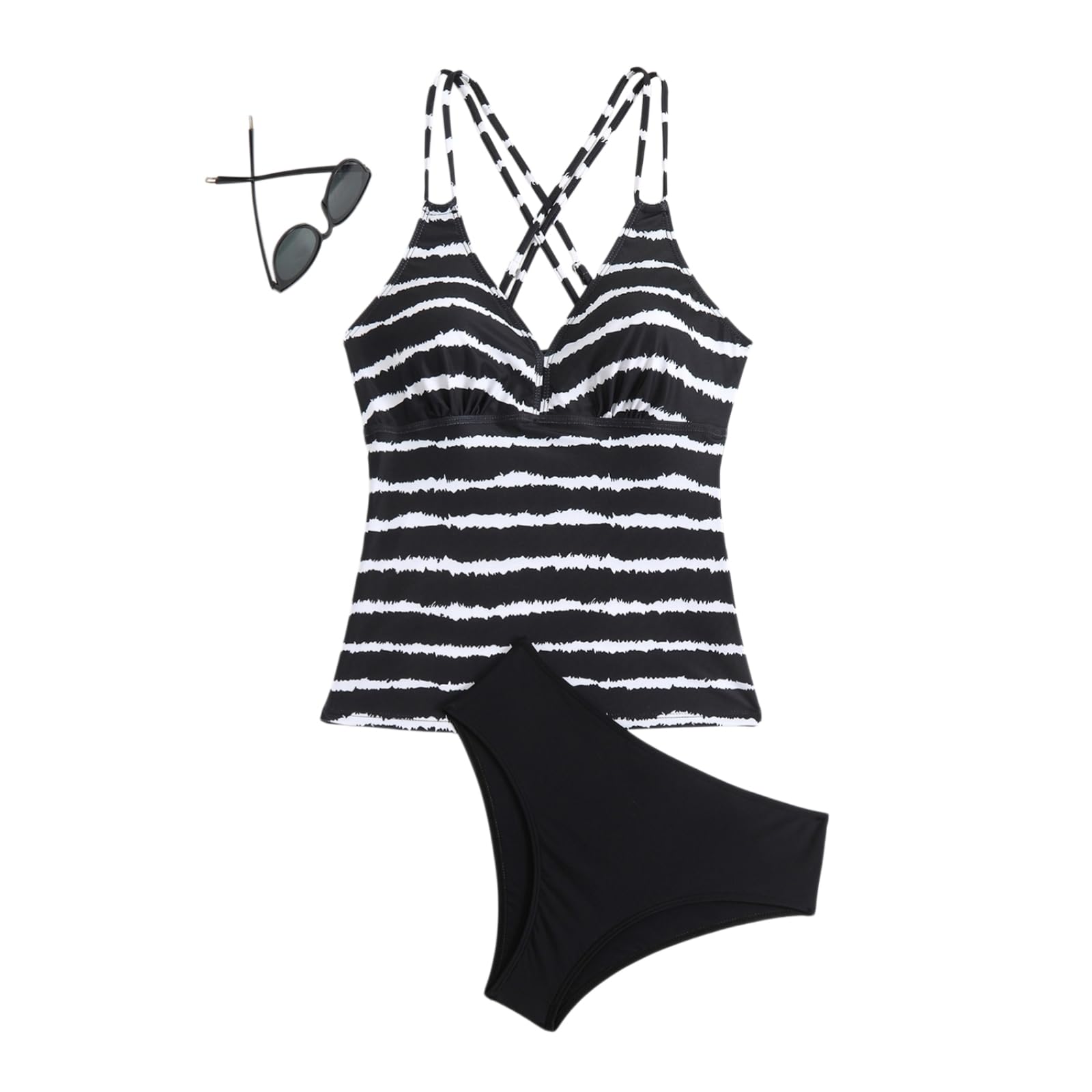 Conjunto Bikini Mujer Mujerestraje De Baño Tankini, Cuello En V Top Espalda Cruzada con Cintura Alta Traje Dos Piezas-Dark Blue-m