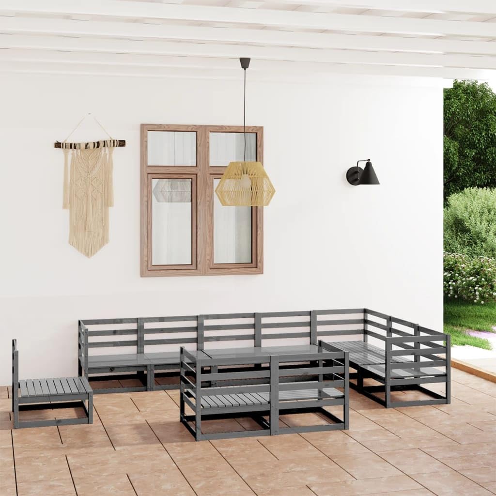 Générique Soggiorno Da Giardino 10 Posti Legno Di Pino Massiccio Grigio