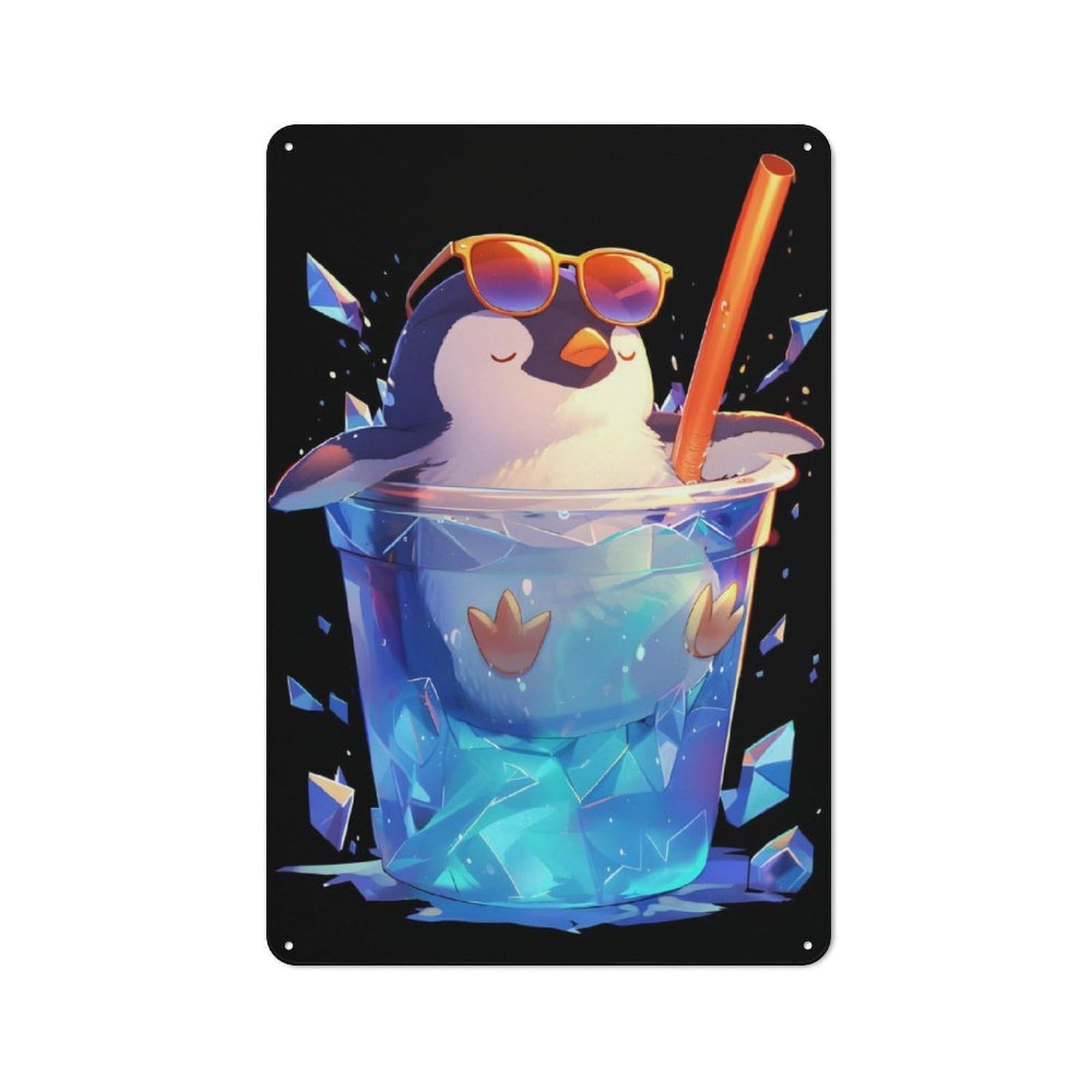 Ice Cold Penguin Drink Vintage Metal Sign 30x20cm for Hobby Room Or Studio, for Kitchen, Dining Room And Home Bar Wall Decor
