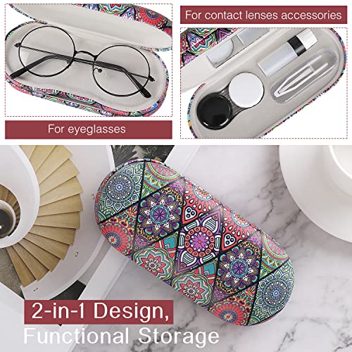 Image of MoKo Double Eyeglass Case, Contact Lens Case with Mirror Tweezers Remover, 2 in 1 Double Sided Portable Contact Lens Box Holder Container Storage Kit Sunglasses Pouch for Men & Women, Rhombic Datura