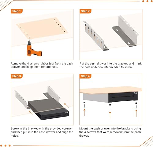 Miniatura 6 de Tera Soportes de montaje universales debajo del mostrador para cajón de efectivo de 13, 14, 15, 16 pulgadas, fácil instalación, soporte de acero