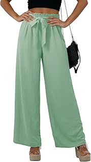 Feiersi Pantalones casuales de pierna ancha para mujer, de cintura alta, para negocios, trabajo, casual, holgados, holgados, para playa, palazzo