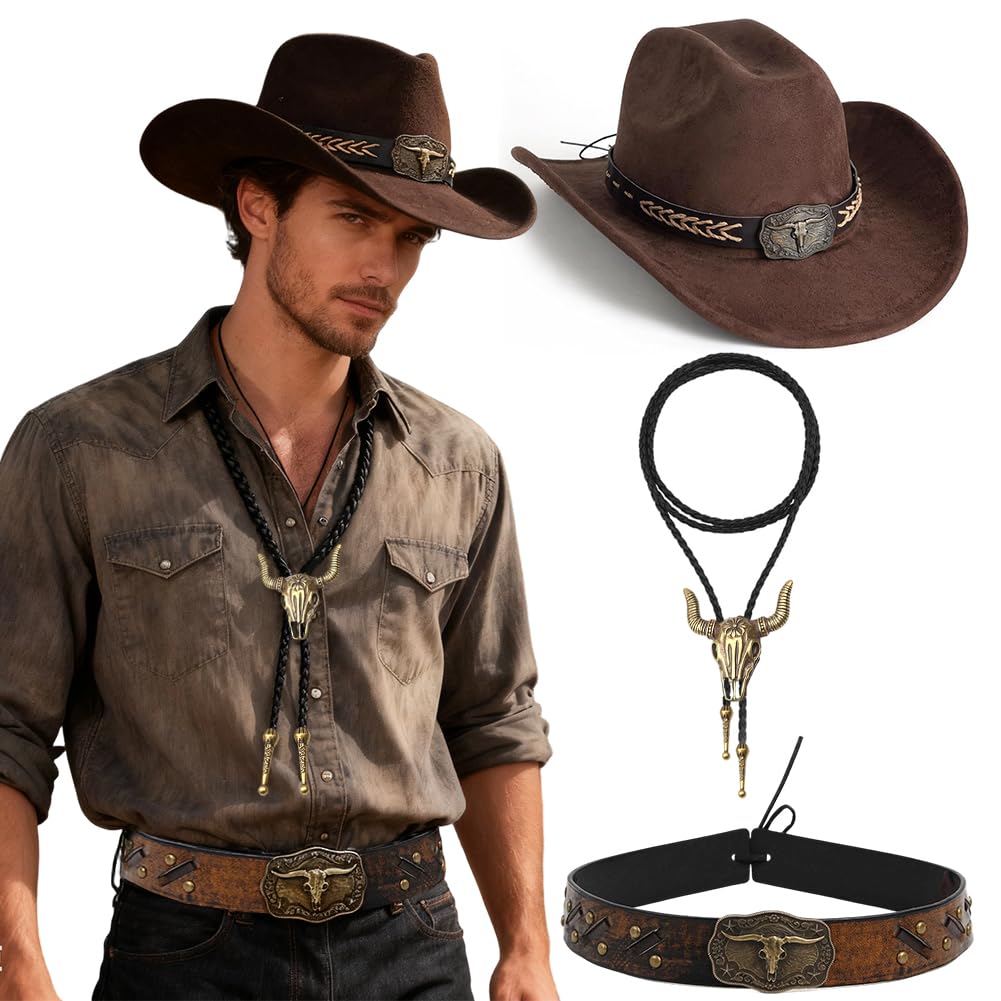 Chapeau et Accessoires Style Western Cowboy, Tenue de Déguisement pour Carnaval, Halloween, Idée Cadeau Noël et Anniversaire
