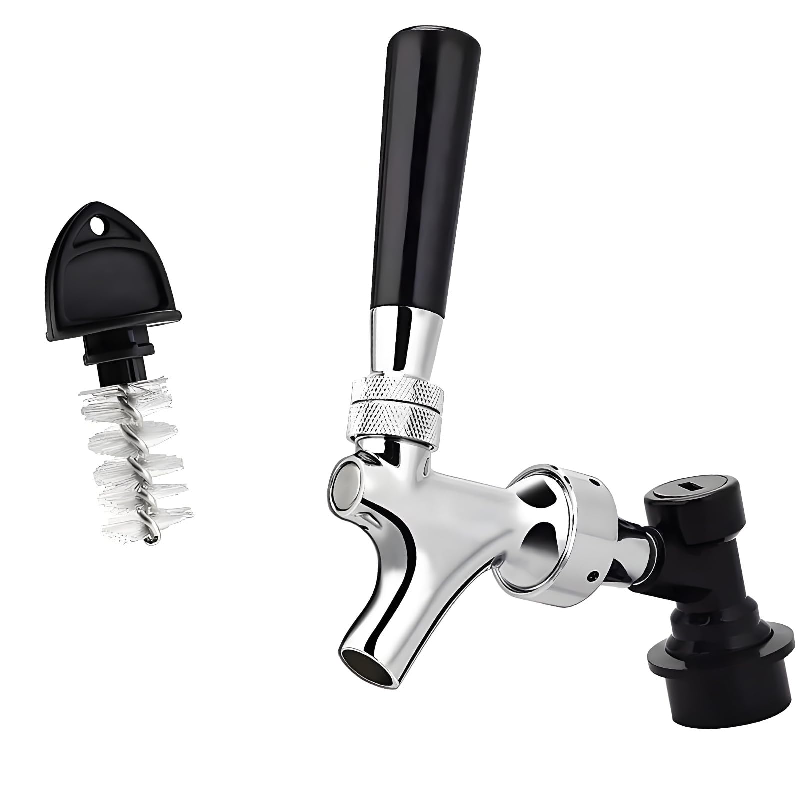 Msioytog Stainless Steel 304 Premium Adjustable Flows Faucet Steel Keg Tap With Antislip Black Handle Threaded Installation Leak Proof Outlet Brewing Faucet