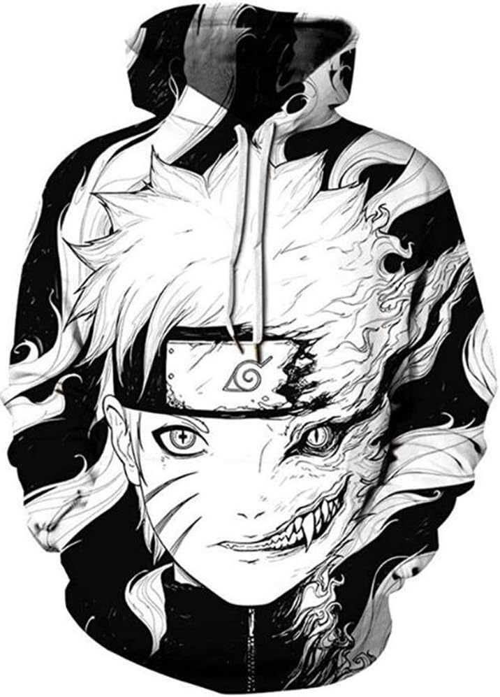 AMOMA Unisex Realistic Anime Hoodie Naruto Uchiha Kakashi Cosplay 3D Print Pullover Hooded Sweatshirt(L/XL,Naruto)