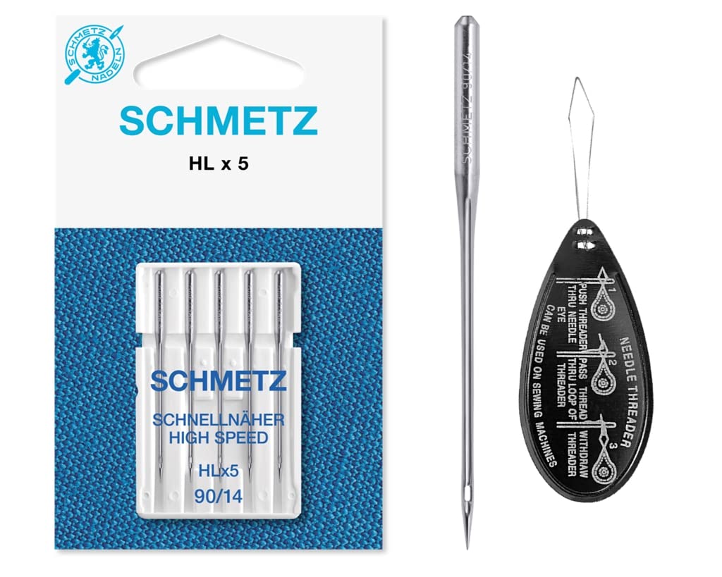 HLx5 (High Speed Professional Quilting) Sewing Machine Needles, Size 90/14, Includes Large Needle Threader