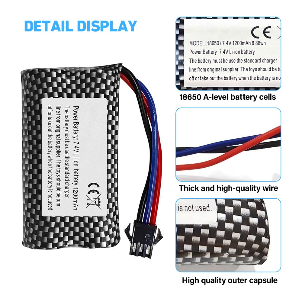 Lot De 2 Batteries Li-ion 7,4 V 1200 MAh SM-3P + Chargeur USB – Compatible Huina 1575, MN99s, SGP06 Et Autres RC