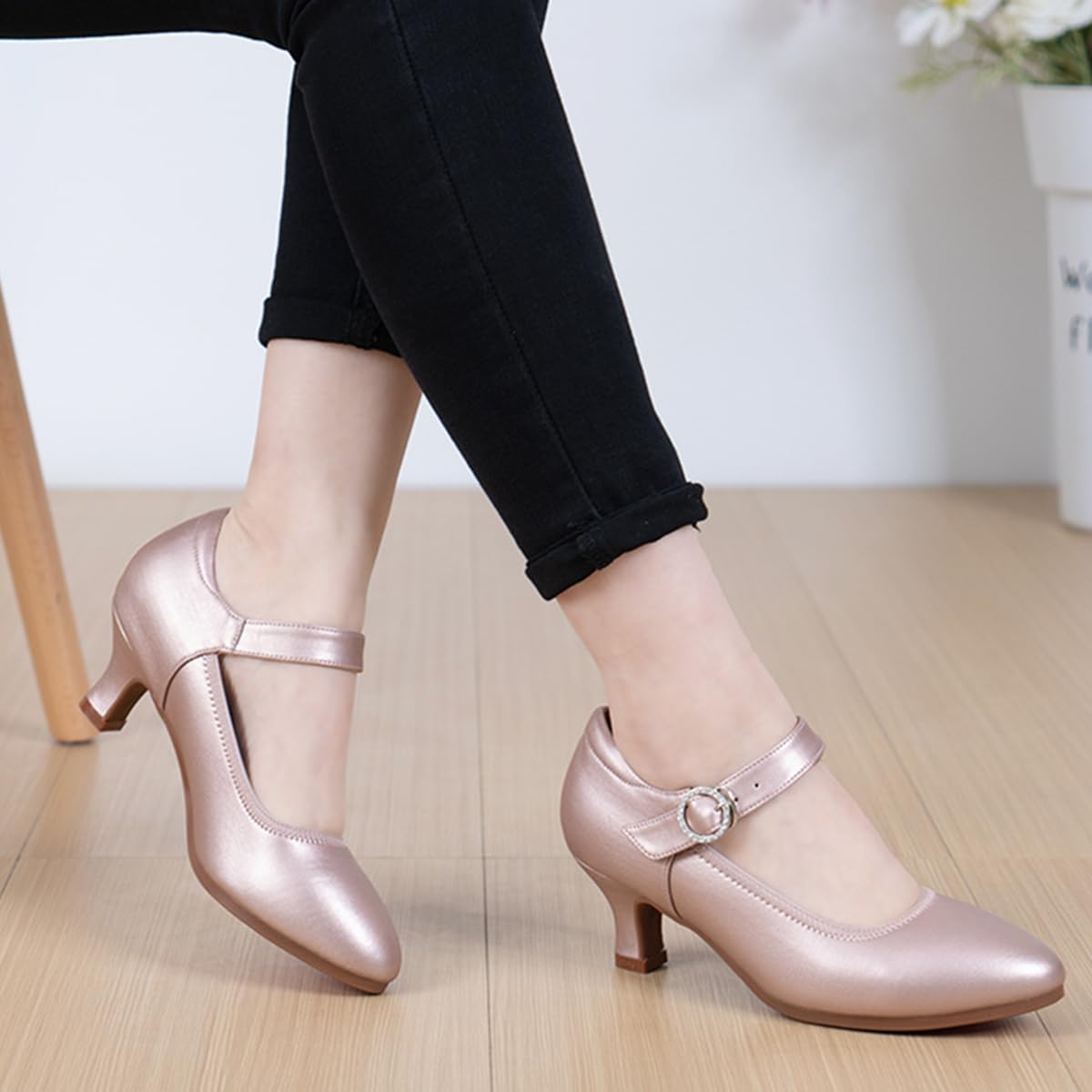 Zapatos de Baile de salón para Mujer Zapatos de Baile de Salsa Latina Boda Fiesta Tacon Bajo 5.5cm Profesional Antideslizante Transpirable