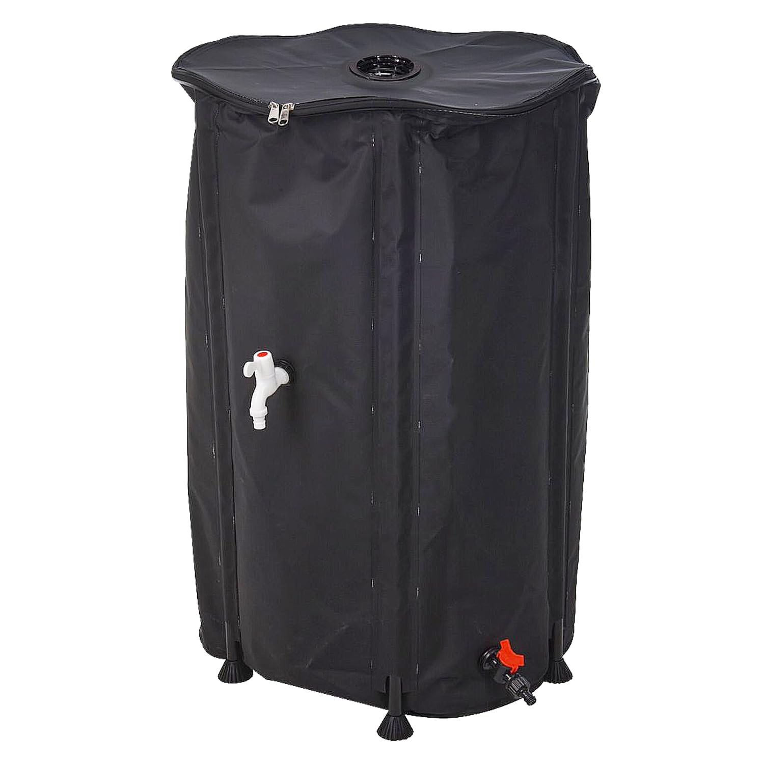 Daniel James Housewares Black Collapsible Water Butt - Large 250L Rain Water Collector Barrel With Tap, Lid And Hose Pipe Connector For Garden & Outdoors - 250-Litre