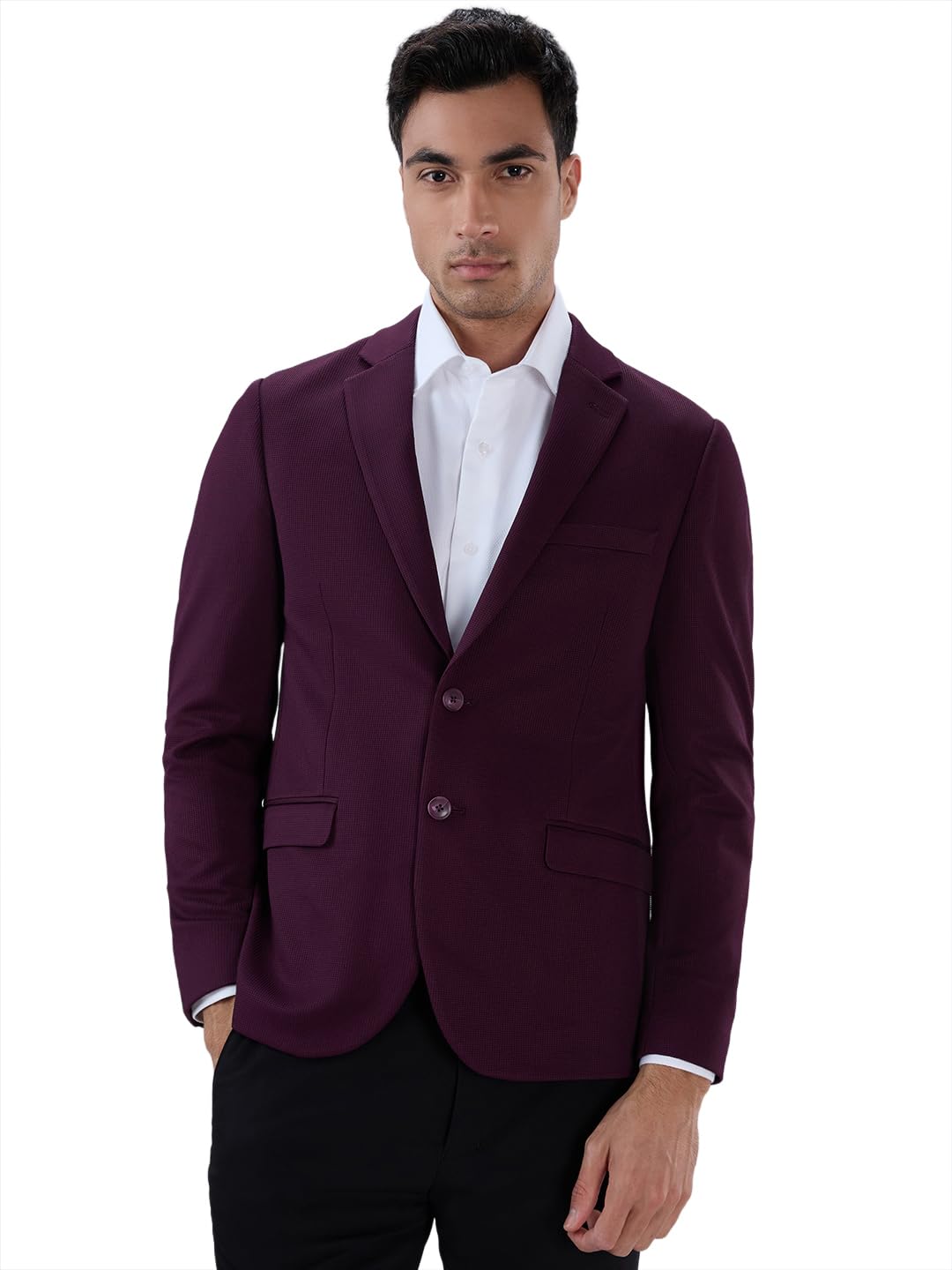 raymond Men Slim Fit Knitted Pattern Polyester Blend Notch Lapel Full Sleeve Formal Blazer-picture-10