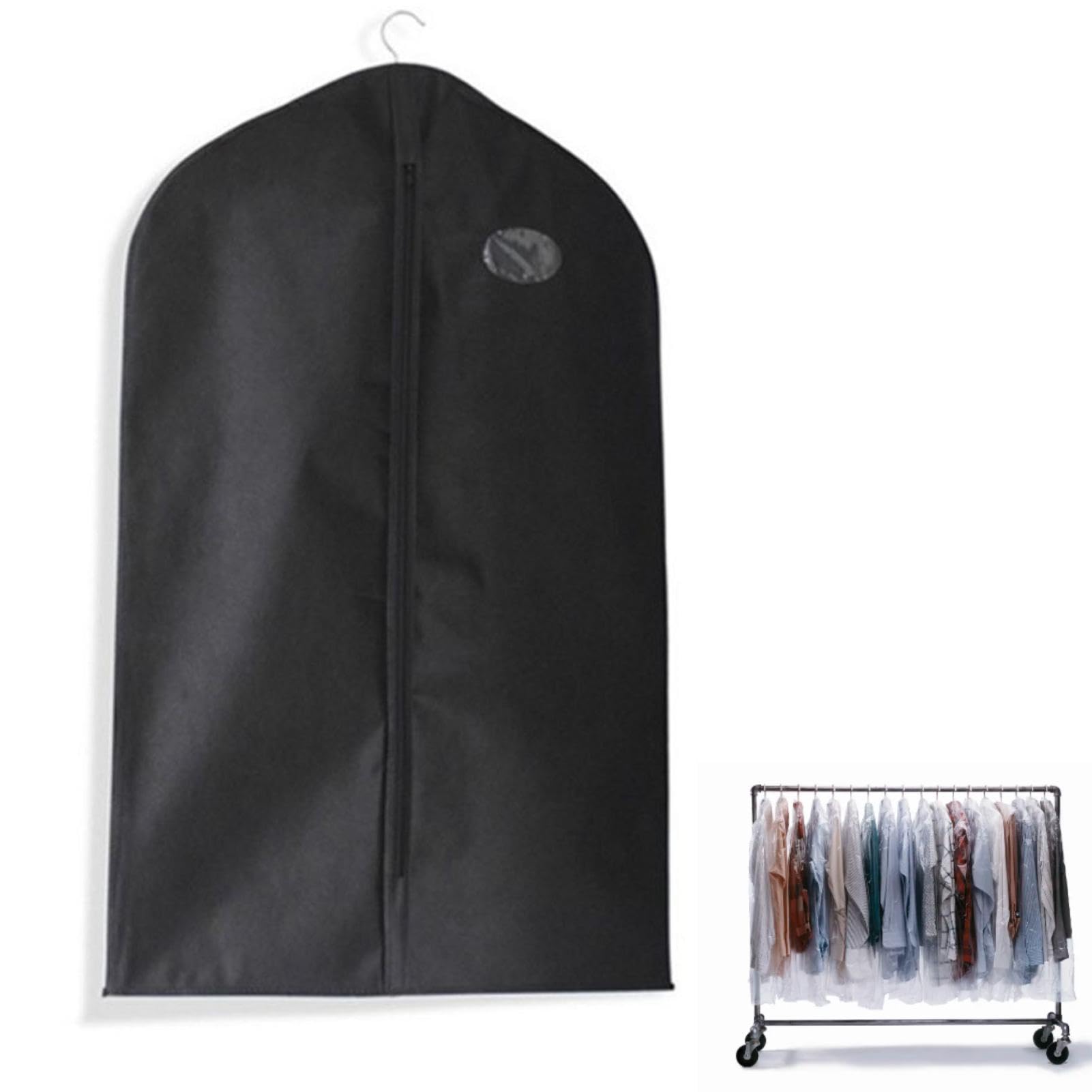 Garment Bag, Suit Bag For Storage Hanging Clothes,35in Suit Bag Black Garment Bag For Hanging Clothes Suit Cover With Zippers And Transparent Window Suit Garment Bag For Clothing
