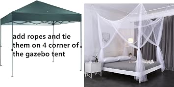 OctoRose Four Post Mosquito Net for Bed Canopy -Fits Queen, King, California King Beds-Indoor & Outdoor Use- Black