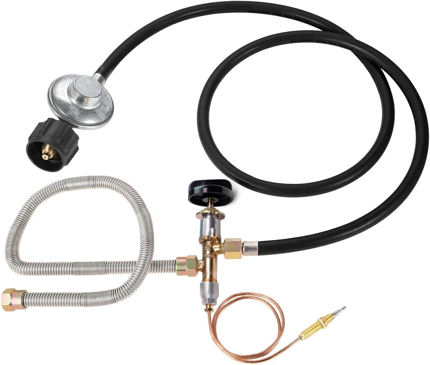 Propane Gas Fire Pit Kit, 5FT Propane Hose with Regulator, Grill Replacement Parts,Fireplace Safety Valve Control System, Max 50000 BTU