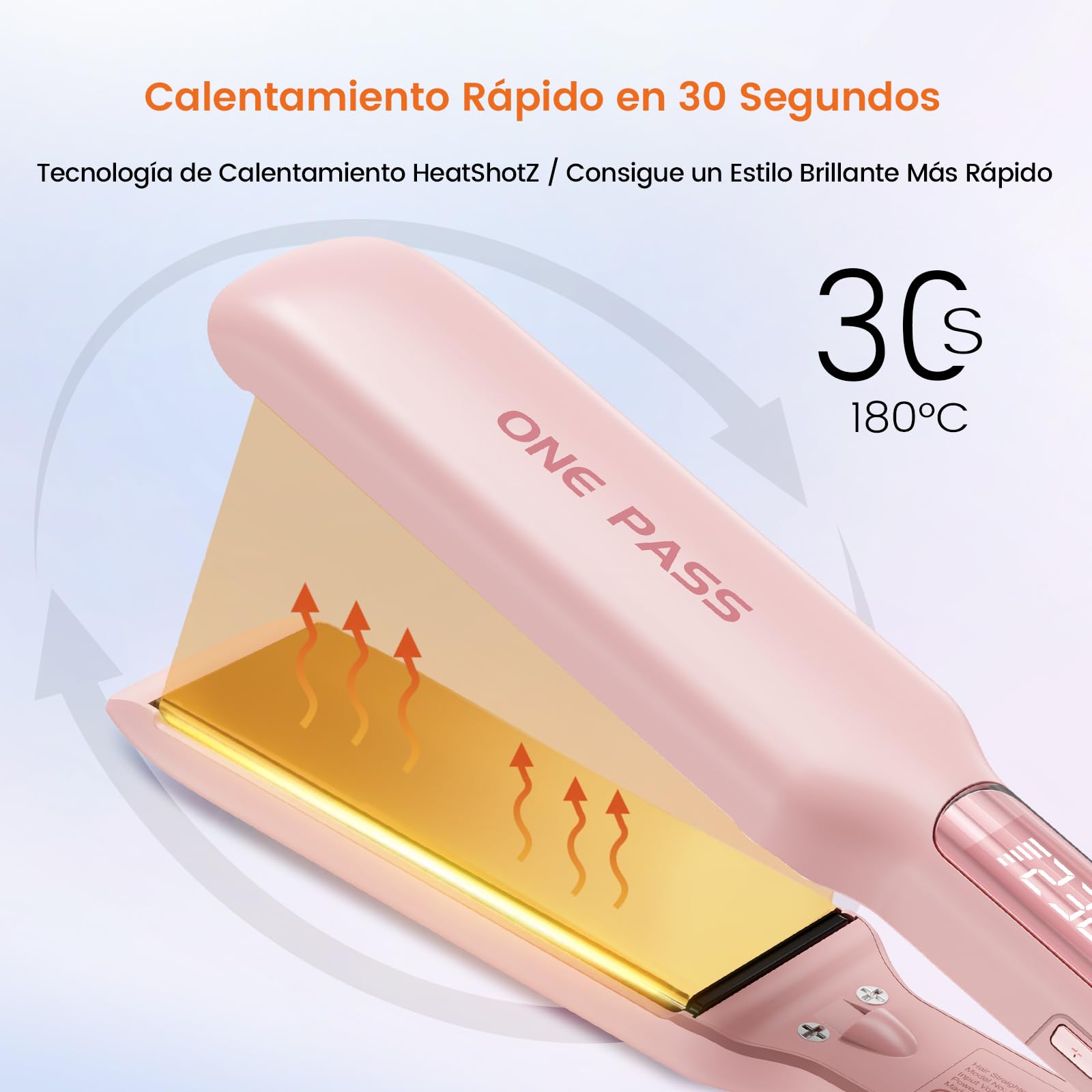 Faszin Plancha de Pelo con Placa de 42 mm de Ancho, Plancha de Titanio con Iones Negativos, Pantalla LED, Calentamiento Rápido de 30 s, Temperatura Ajustable de 11 Niveles (130-230 ℃) - Rosado