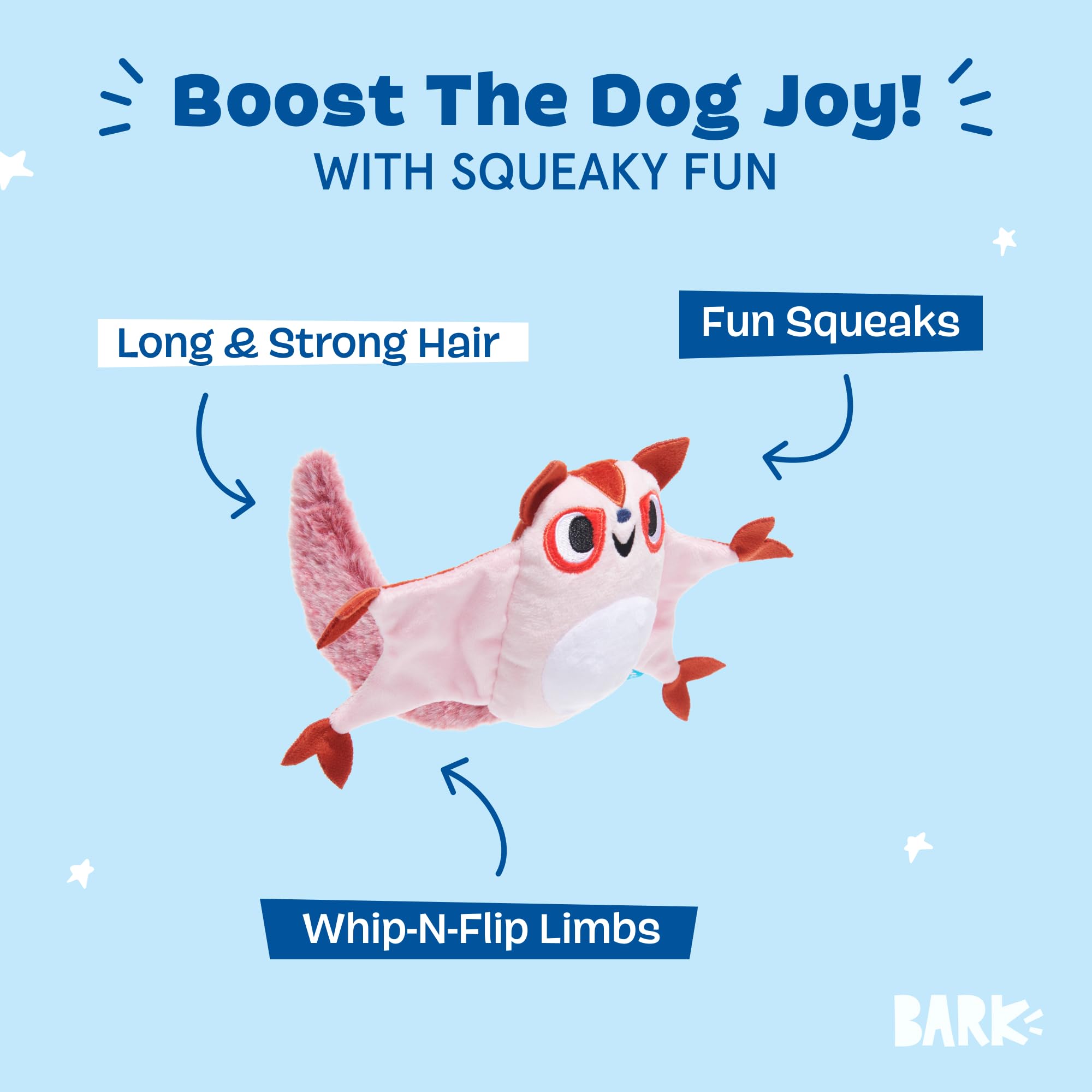 BARK Dog Toy Sydney Sugar Glider Squeaky Plush Toy for Dogs Crazy Crinkle, Long & Strong Hair To Shred - Image 4