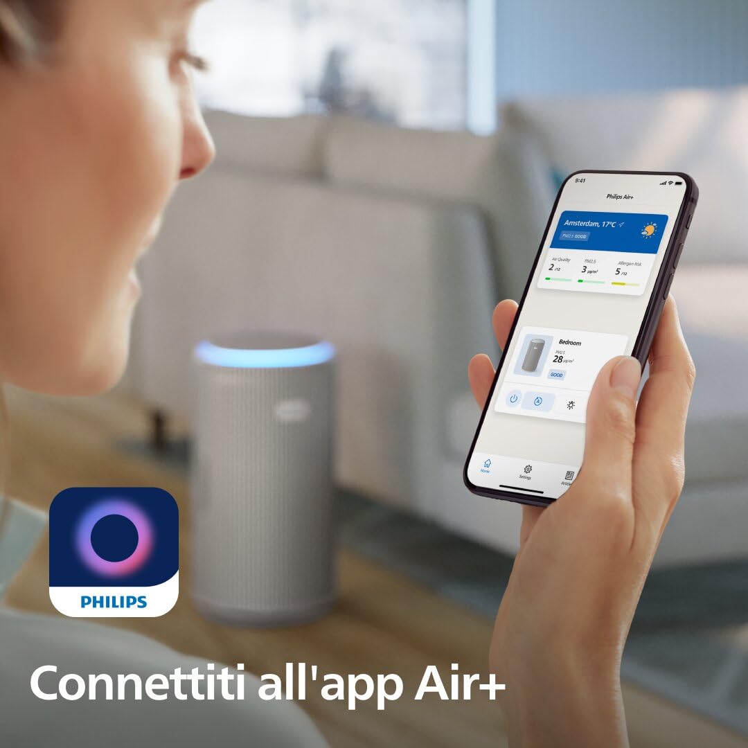 Philips PureProtect 3200 Series: Purificatore d'aria Intelligente, Filtro HEPA e a Carbonio Attivo, CADR 500 m³/h per spazi di 130 m², ultra-silenzioso ed efficiente energeticamente (AC3210/12)