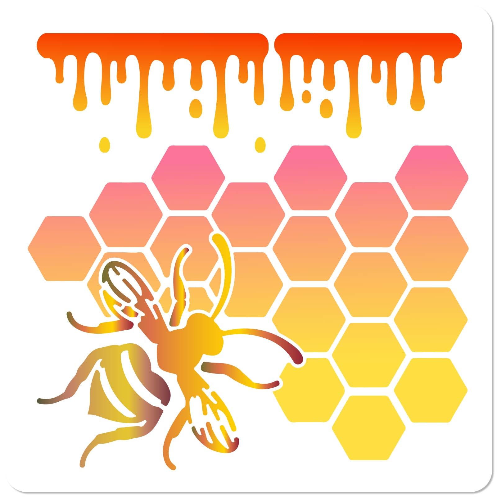 GORGECRAFT Honeycomb Stencil Bee Template 30 x 30cm Large Reusable Washable PET Plastic Square Stencil Sign for Painting on Wood Wall Scrapbook Card Floor Drawing DIY Decor Crafts