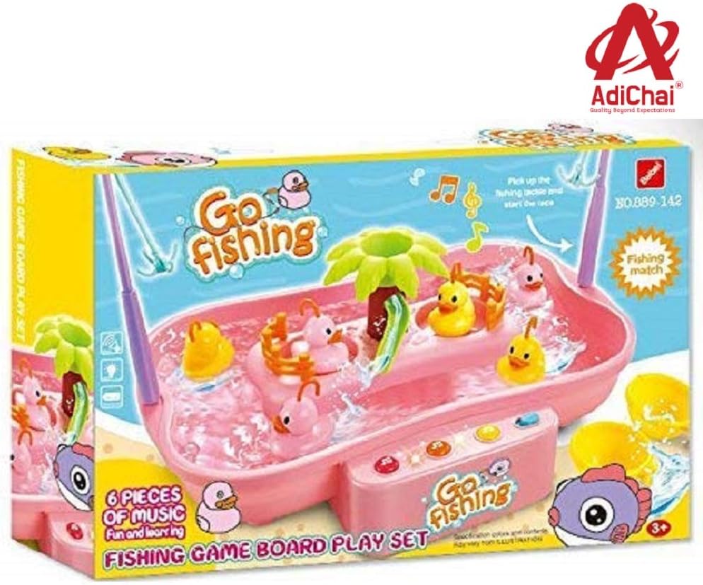 AdiChai Go Fishing Game Board Toy Set for Kids with Flashing Lights & 6 Pieces of Music,Floating Ducks Fishes and Running Water Fun & Learning Game