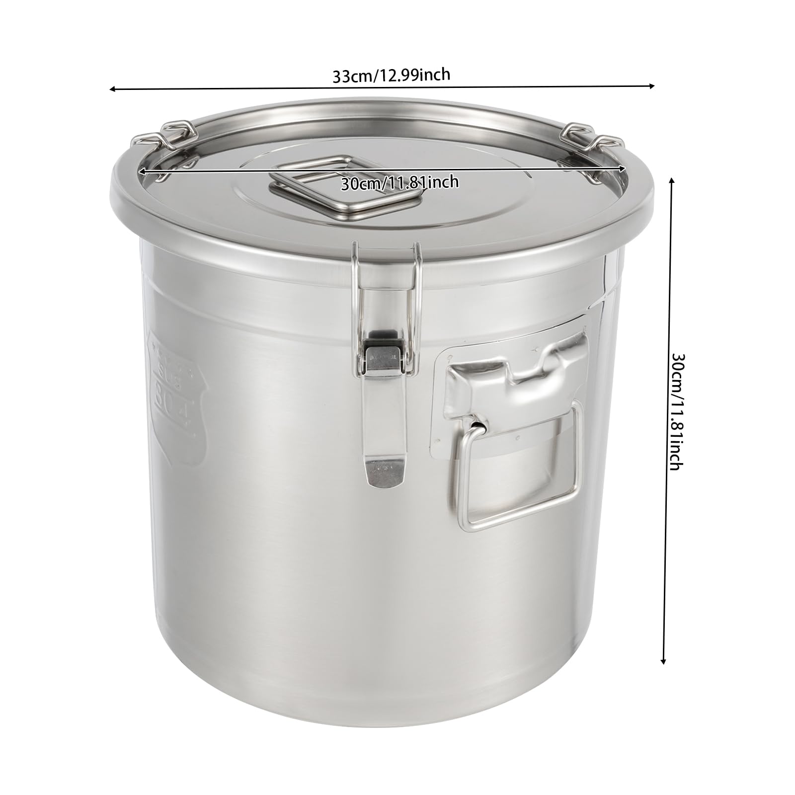 Luftdichte Dose aus Edelstahl, 21 l, 304, lebensmittelecht, 3 Clips mit Silikondichtung, lange Haltbarkeit für Kaffee, Tee, Mehl, Zucker, Reis, Haus, Restaurant, Silber, 30 x 30 cm