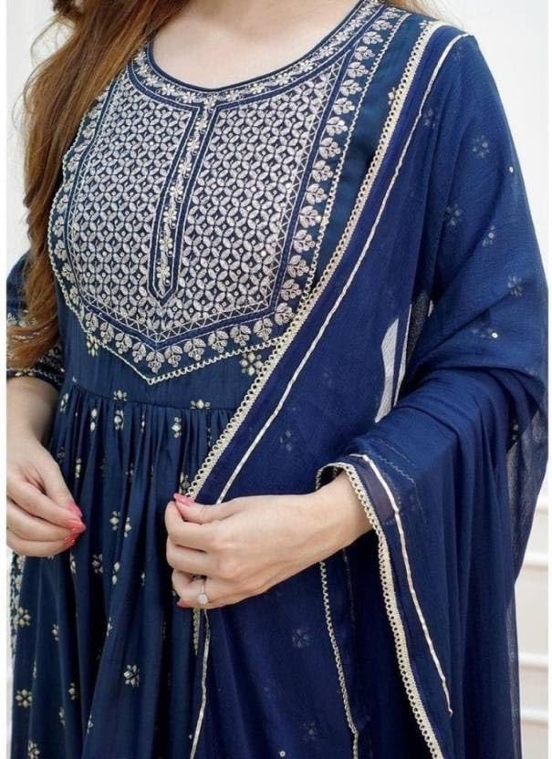 PINK GALAXY Women's Rayon Floral Printed or Embroidered Work Kurti Pant with Dupatta || 3 Piece Set for Women's4