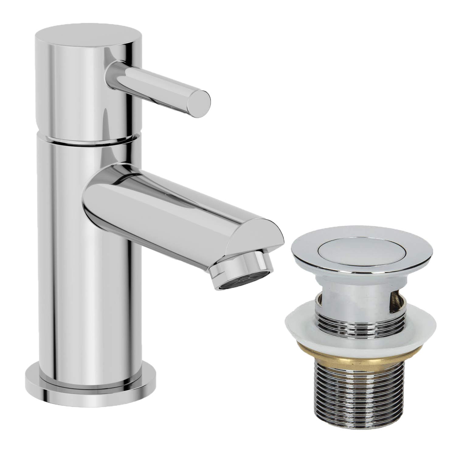 Architeckt® Malmo Bathroom Basin Sink Mixer Tap with Waste Cloakroom Mini Mono Modern Round Single Lever Handle Faucet for Sinks, Chrome