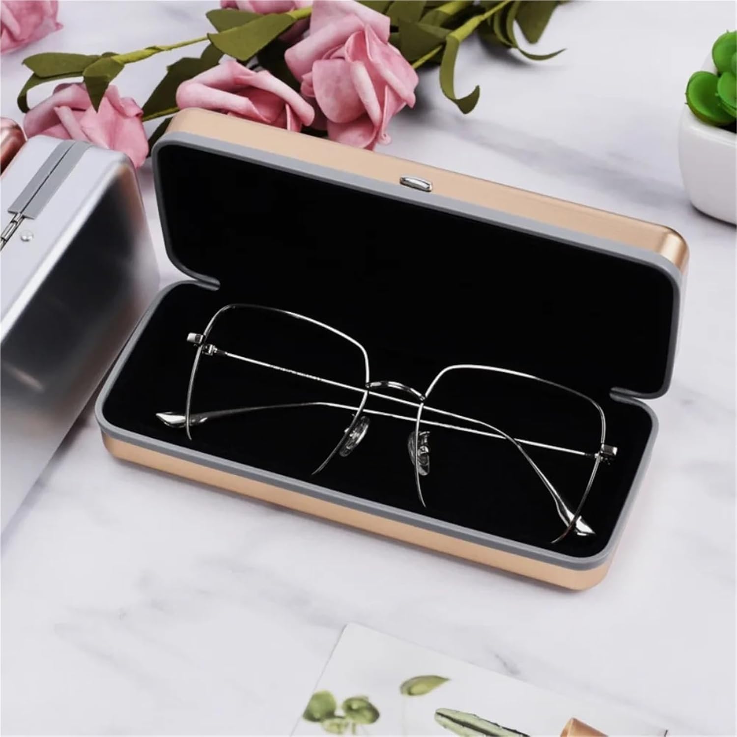 Brillenetui Aluminium Brillenetui Hard Eyeglasses Box Brillen Lesebrille Aufbewahrung, Black