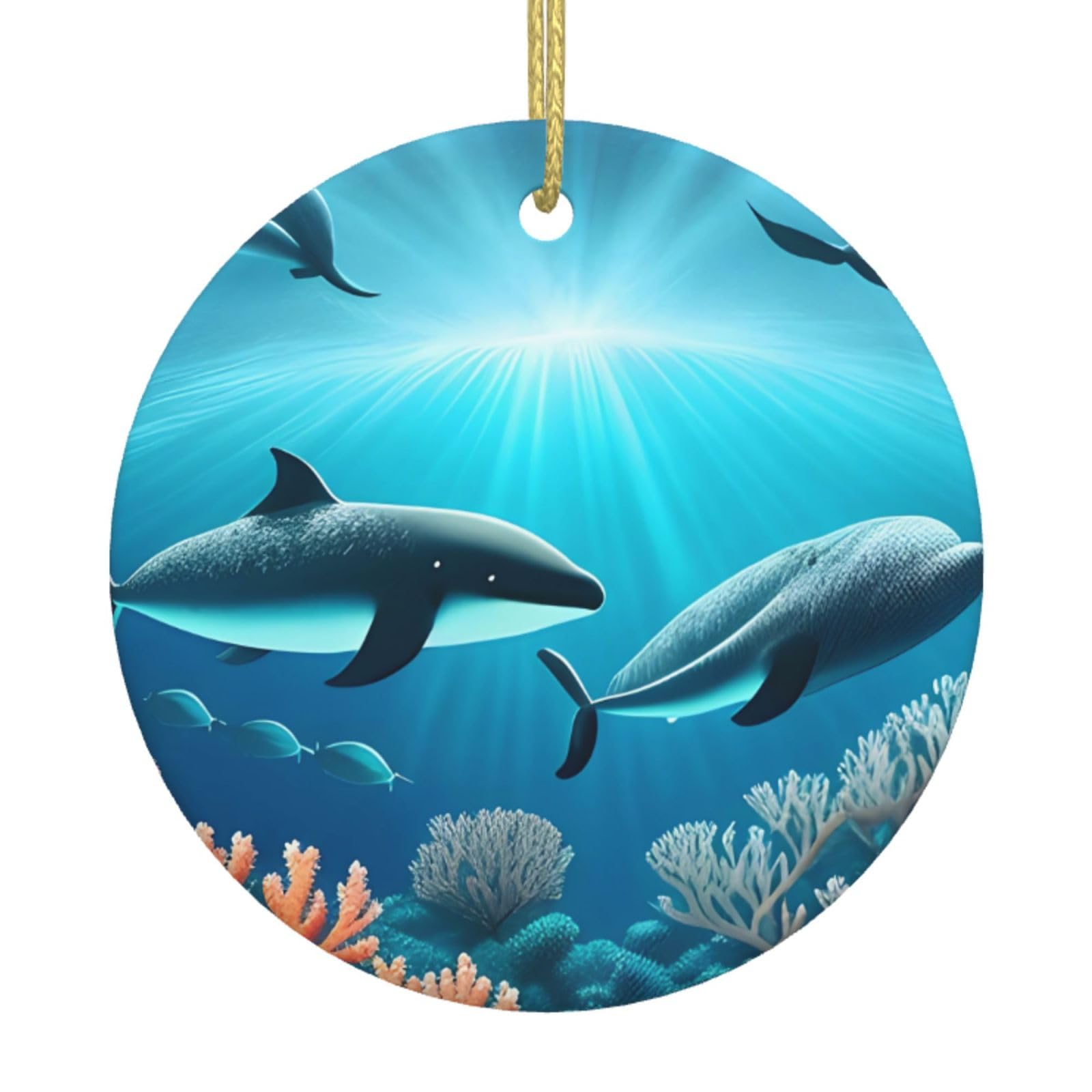 Whales Under The sea Printed Christmas Tree Ceramic Ornaments Holiday Decoration Christmas Unique Pendant for Christmas Party