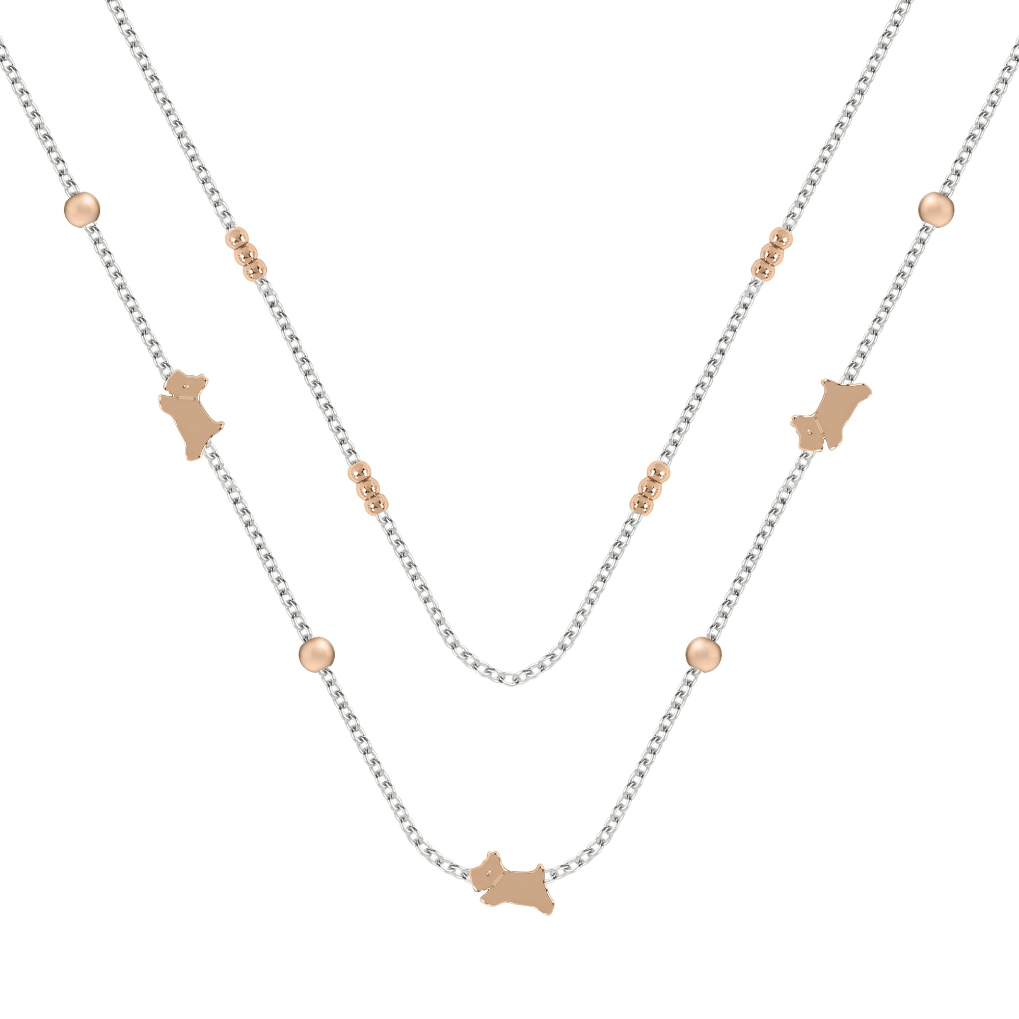 RADLEYLadies Silver & 18ct Rose Gold Plated Double Layer Necklace RYJ2361S, One Size, Brass, No Gemstone