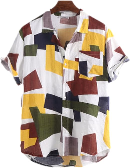 Zestion Herren Camouflage Kurzarmhemden Persönlichkeit Farbblockierung