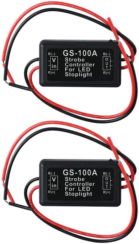 2Pcs GS-100A Brake Light Flasher,Flash Strobe Controller,Tail Light Strobe Brake Flasher for Motorcycles Cars LED Brake Light 12V-24V