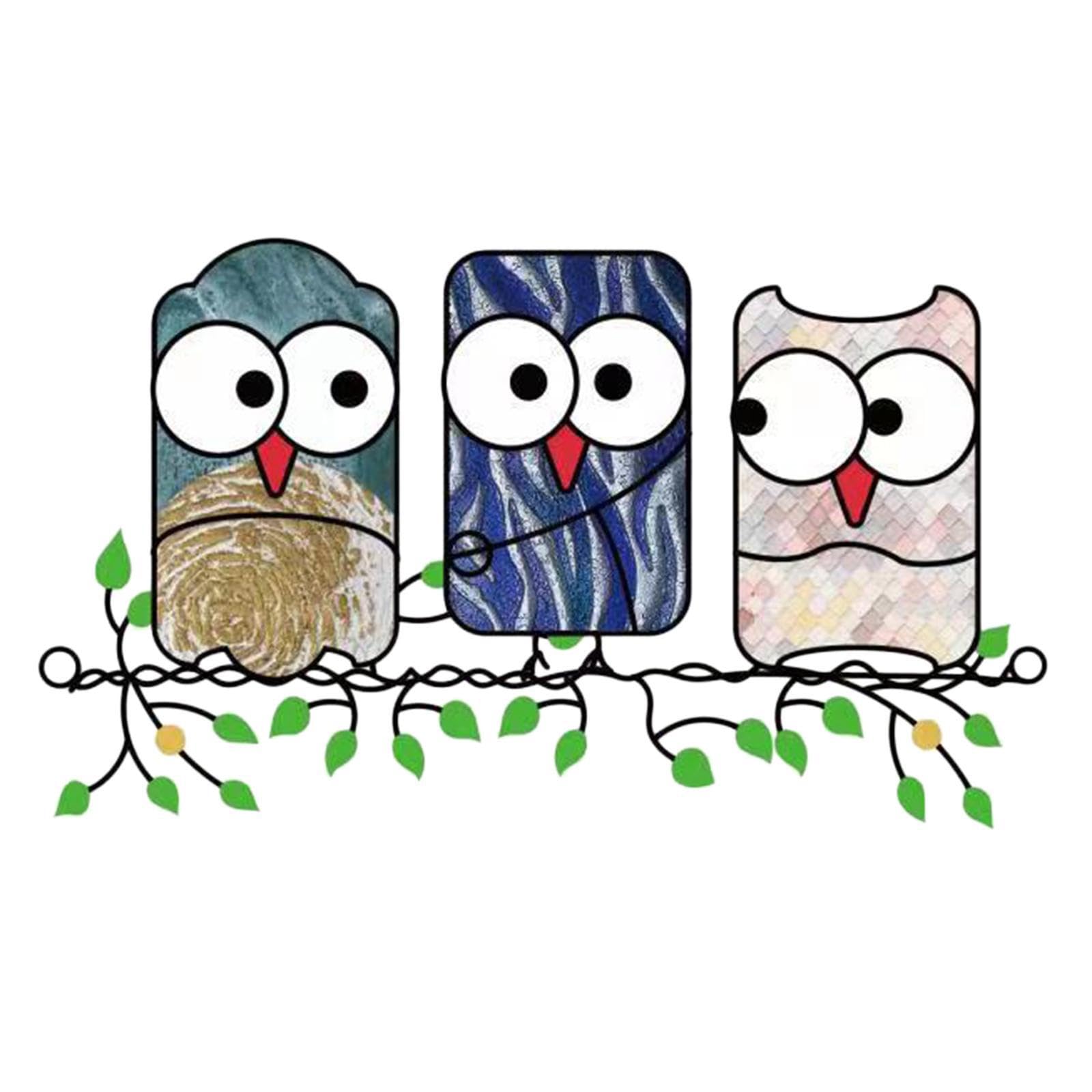 PIXZCSA Garden Decor Stained Glass Owl Catchers Window Hanger Hangings Wall Hanging Birds Shape Wind Chime Ornaments Accessories