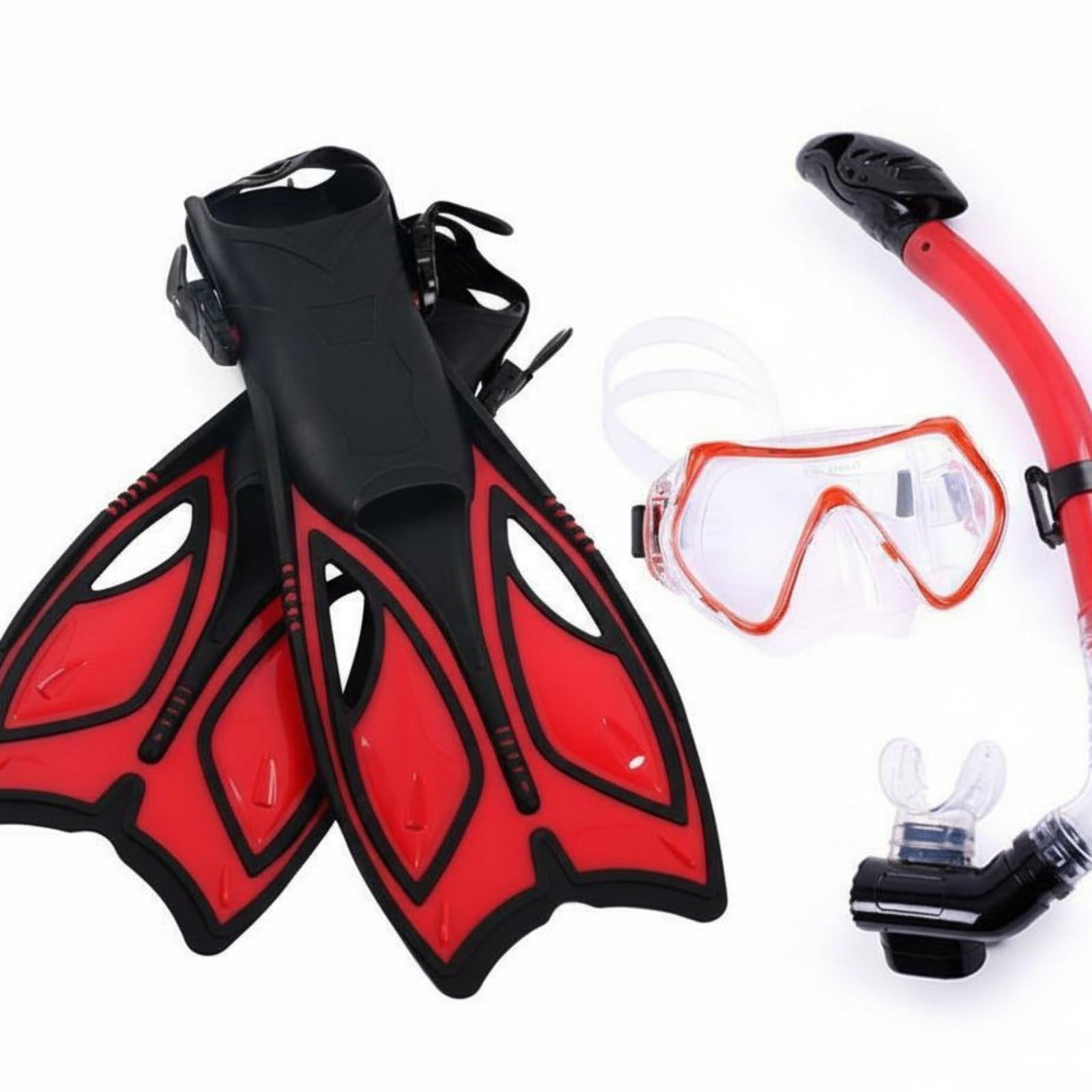 Fins and Kit de Snorkel Máscara Aletas Tubo Seco Campo de Visión Amplio Vidrio Grueso Sello Boca Silicona Adecuado para Esnórquel Aprendizaje Ocio Orilla
