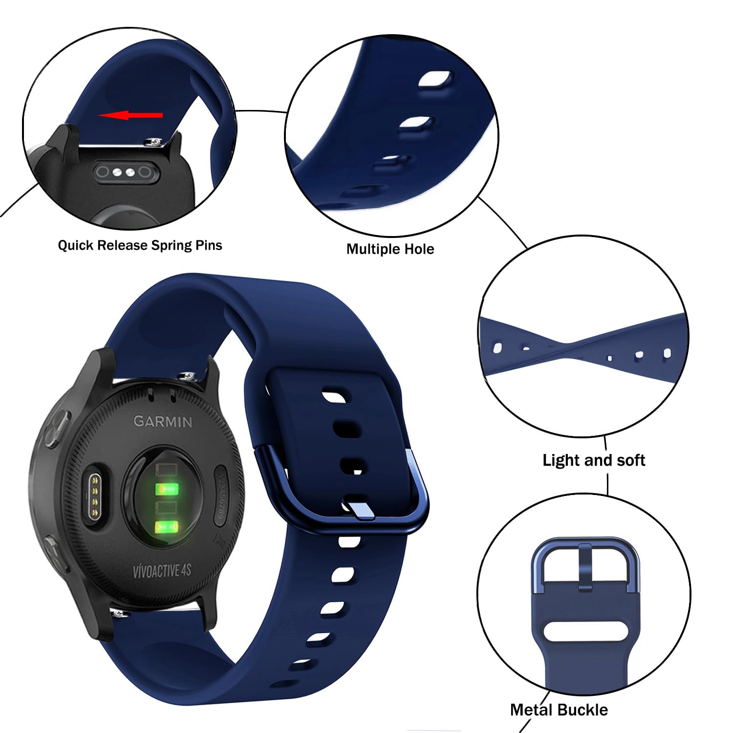Issinlky band for Garmin Venu 4 41mm/Venu 2S/3S/Vivoactive 4S/Vivomove 3S, 18mm band Soft Silicone strap for Fossil Ladies Gen 6/5E/4/3 - Image 2
