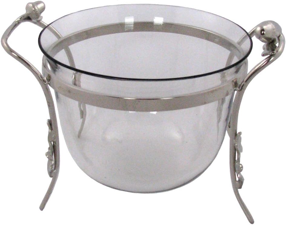 Antique Nickel and Glass Acorn Stand with Serving Bowl