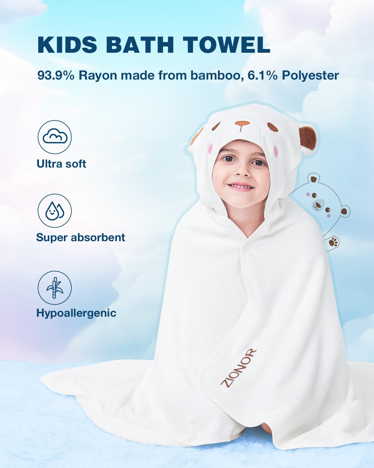Toalla de baño con capucha para niños, 50 pulgadas de largo x 35 pulgadas de ancho, toallas con capucha extra grandes para niños grandes de 6 a 10 años, toallas de playa hechas de rayón de 5