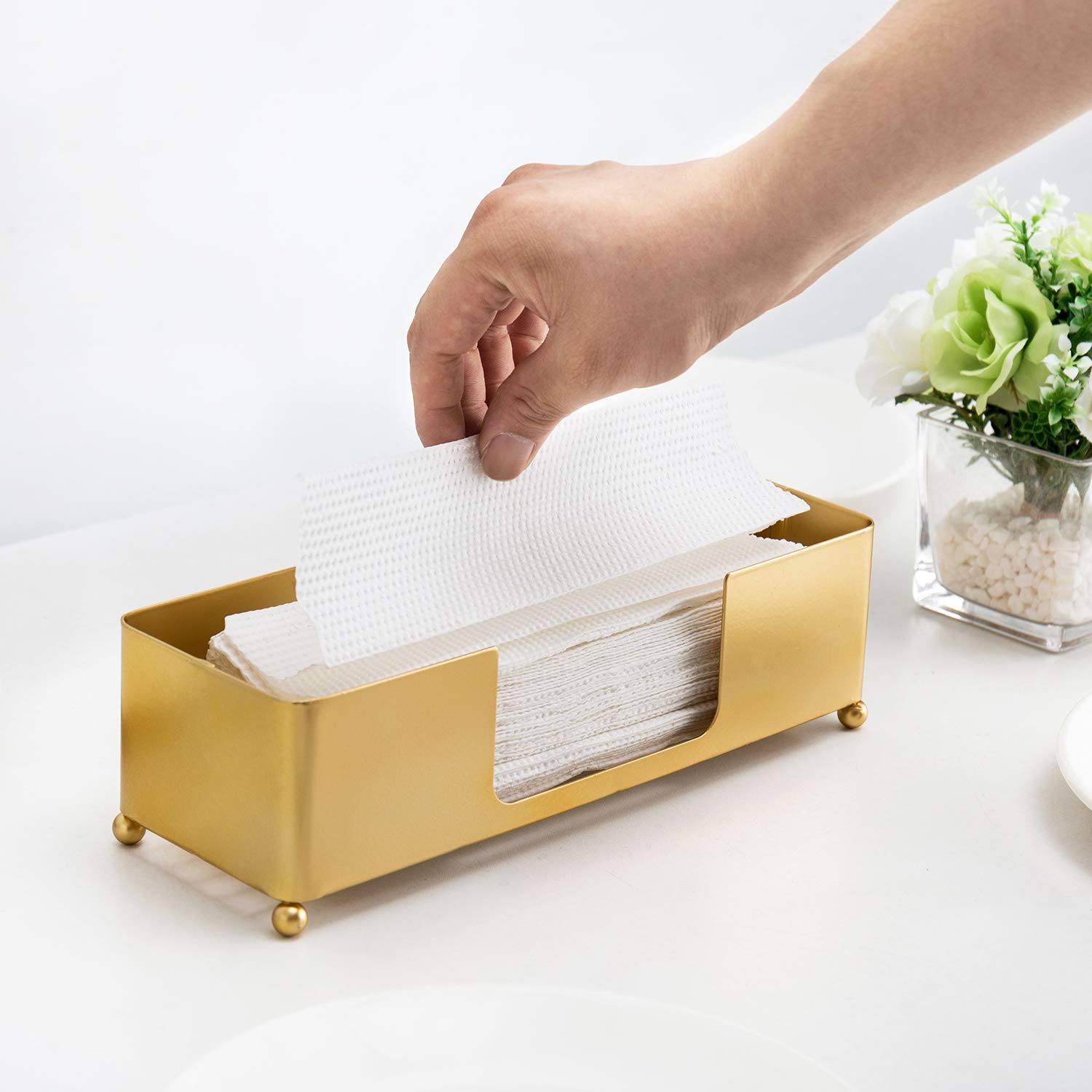 Toallero de papel dorado, dispensador de toallas de papel higiénico para baño, soporte de toalla de papel plegable en C para encimera para uso comercial y doméstico, acabado de latón moderno de 4