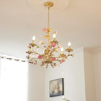 Farmhouse Dining Room Over Table Chandelier, Hanging Light Fixture Pink Bedroom, Art Deco Unique Rustic Tree Lamps Leaves Lighting Fixtures, Foyer Living Room kitchen Ceiling Crystal Pendant Lights