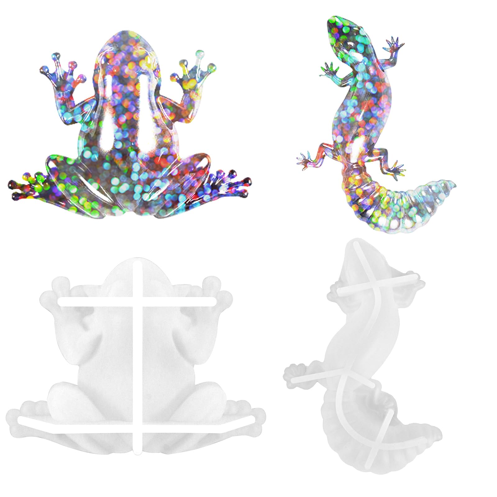 2 Pack Animal Silicone Molds, Frog Resin Molds with Realistic Frog and Lizard Shapes, 3D Lifelike Silicone Molds for Resin Casting, DIY Crafts