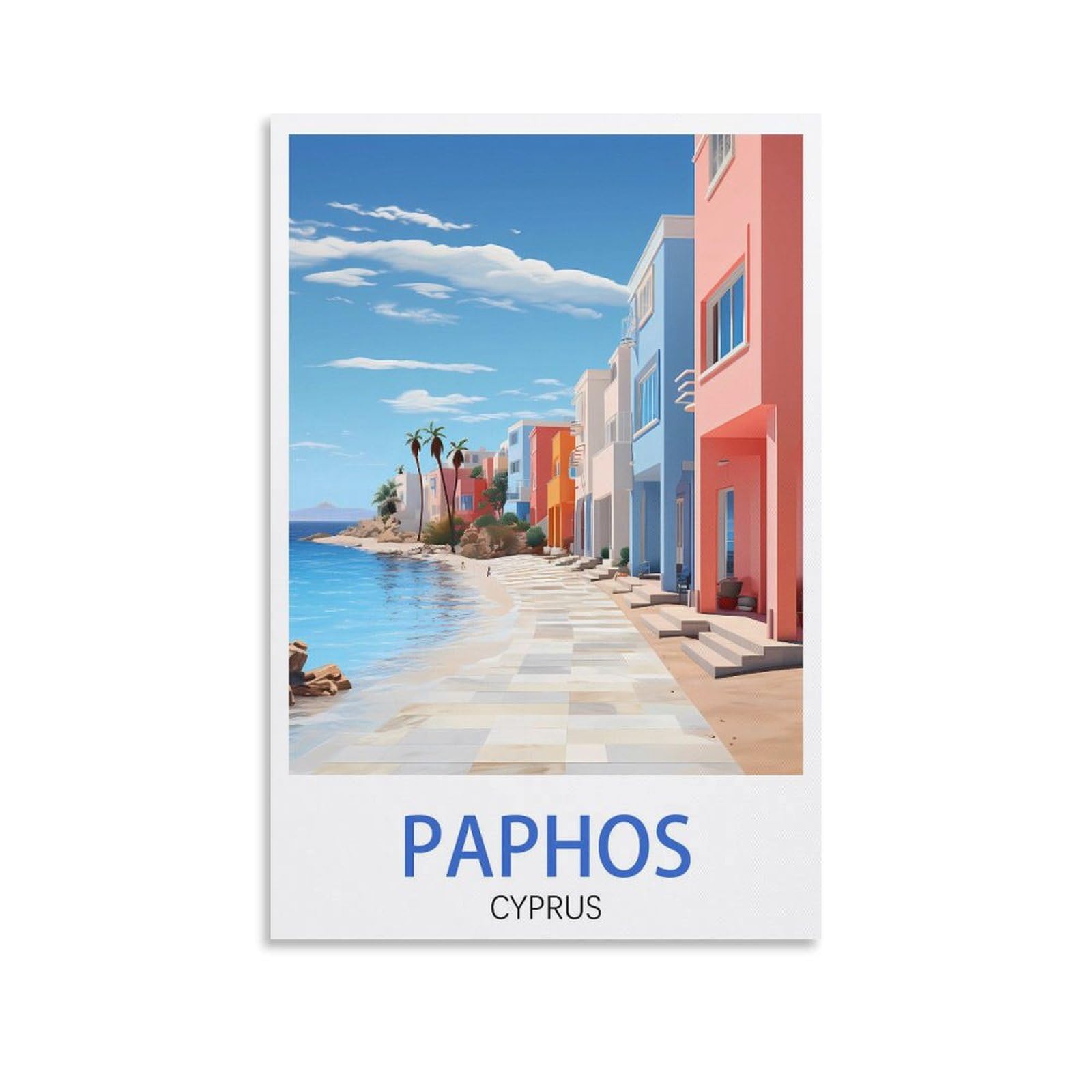 LHJOIUN Paphos Cyprus Vintage Travel Poster Landscape 16x24inch(40x60cm) Art Canvas Print For Living Room Bedroom Home Decoration Modern Art